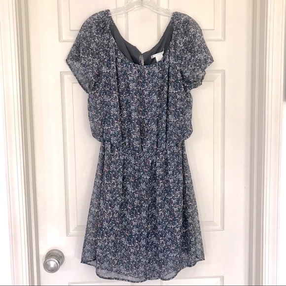 🌸3/$25 Charlotte Russe Flowy Floral Dress with Flutter Sleeves, Blue & Red Sz L - Picture 4 of 12